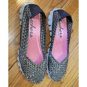 Skechers Shoes Womens 10 EZ Flex  Bronze Memory Foam Flat Slip On Sneaker Woven